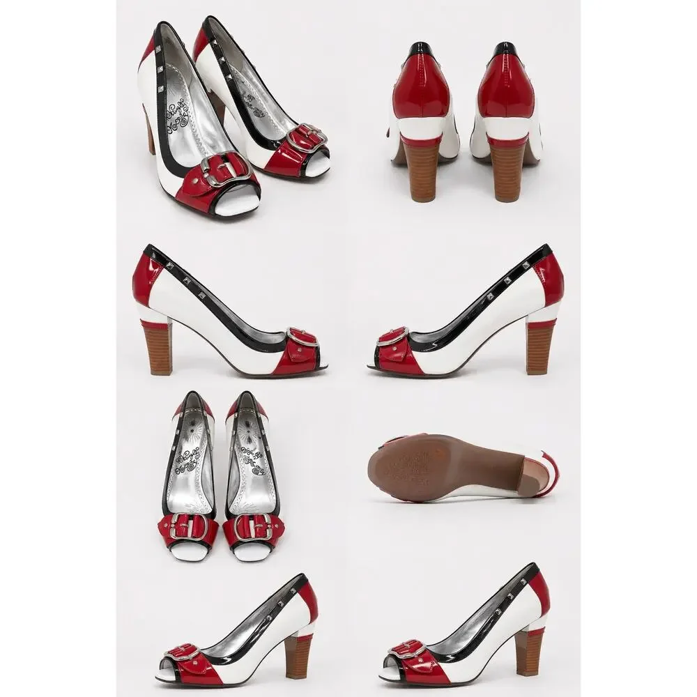 Naughty Monkey Peep-Toe Patent Leather Heels – Women’s Size 8.5 – Studded Pumps